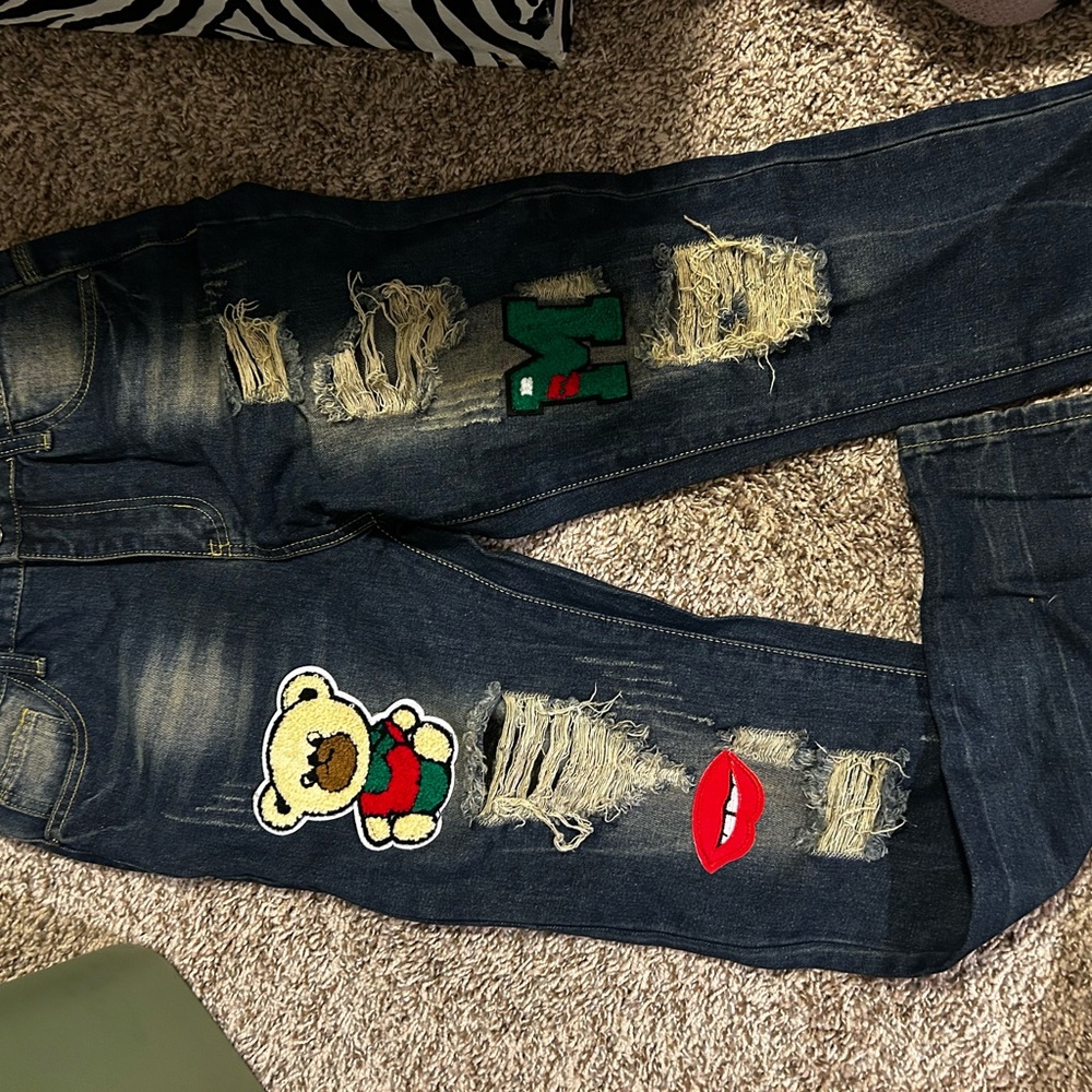 Boys Distressed Jeans with Patches - Blue